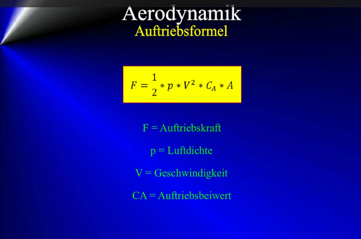 Aerodynamik - Auftriebsformel
